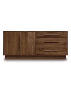 American-made Moduluxe 3-Drawer Credenza, Left or Right Doors in walnut, available at The Stated Home